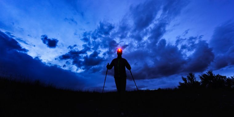 Night hiking with night vision goggles